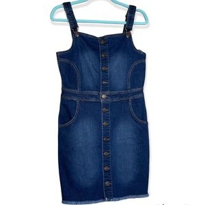 WAX JEAN WOMEN'S M OVERALLS FRINGE HEM POCKET BUTTON FRONT TRIM LINED DRESS